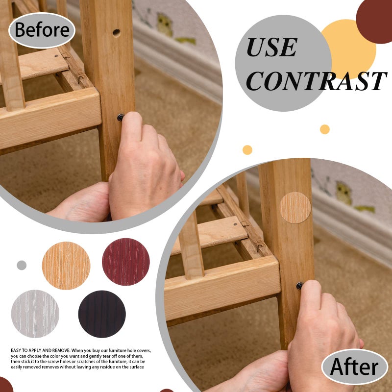 Epakh 864 Pieces Screw Covers Wood Stickers for Furniture, 0.83 Inch Screw Hole Stickers Waterproof PVC Cover Caps Adhesive Wood Grain Stickers for Screw Holes Wall Cabinets Bookcase Desk (Multi Color) - Image 3